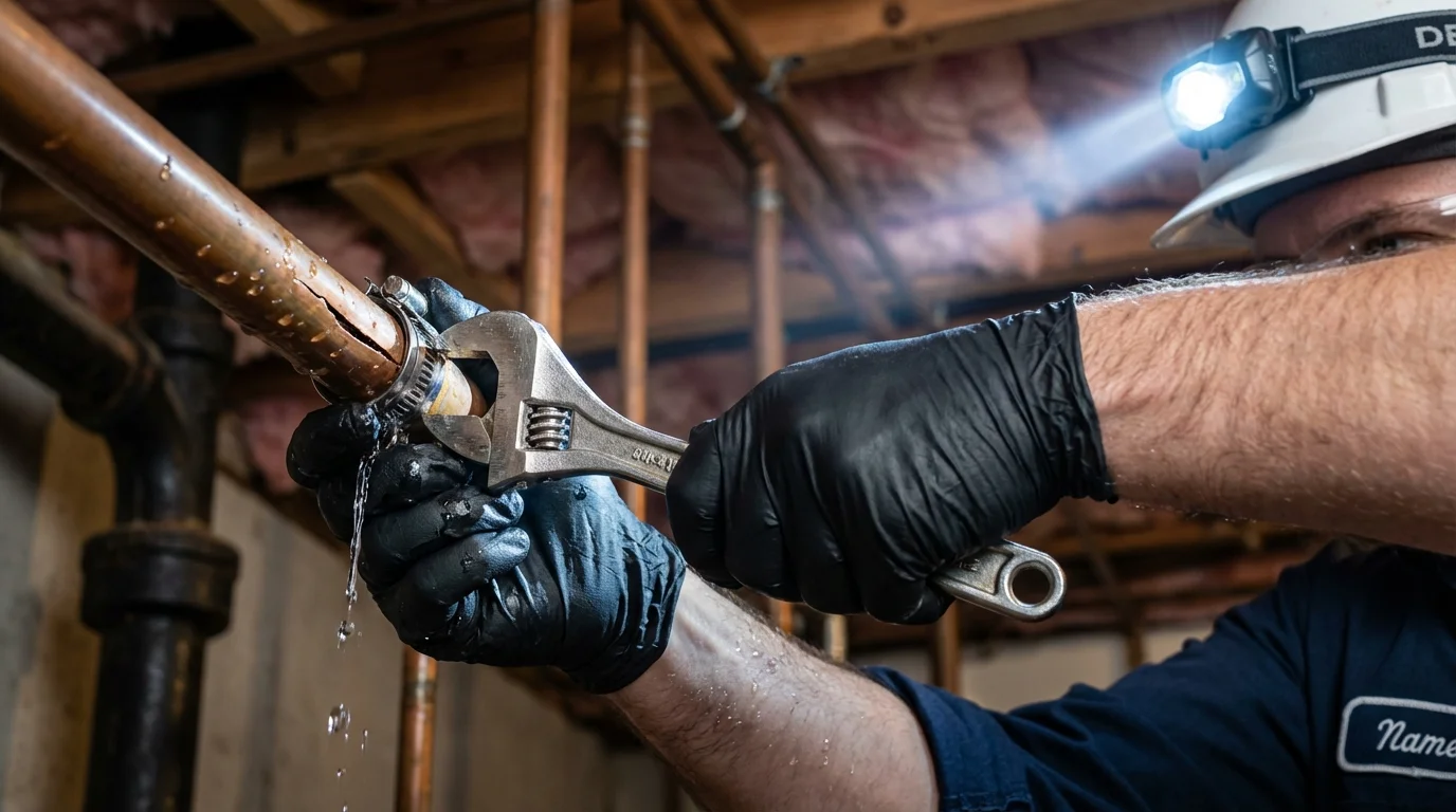 Emergency pipe clamp repair being performed by a Johns Plumbing LLC plumber in Ramseur