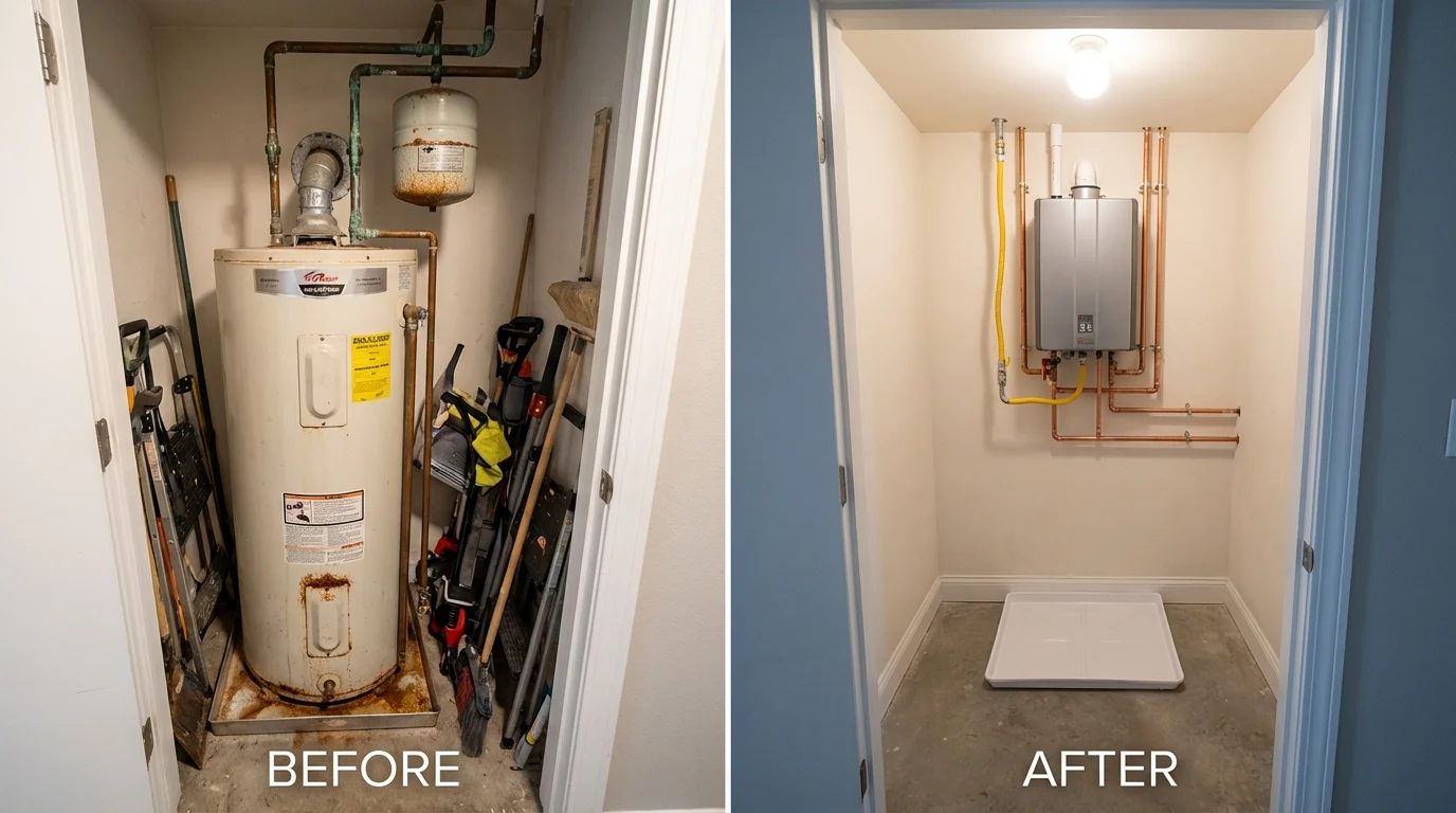 Tank water heater versus wall-mounted tankless unit comparison for Ramseur, NC homeowners