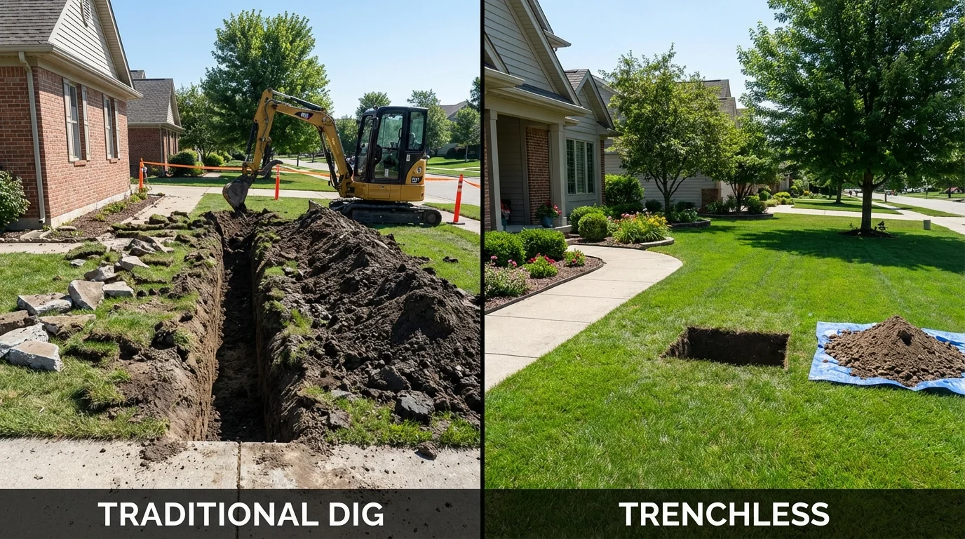 Trenchless sewer repair with minimal yard damage versus traditional excavation in Ramseur, NC